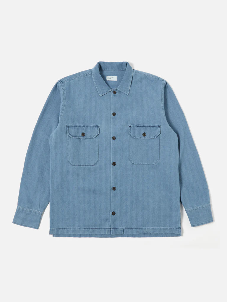 L/S Utility Shirt Herringbone Rec - Washed Indigo