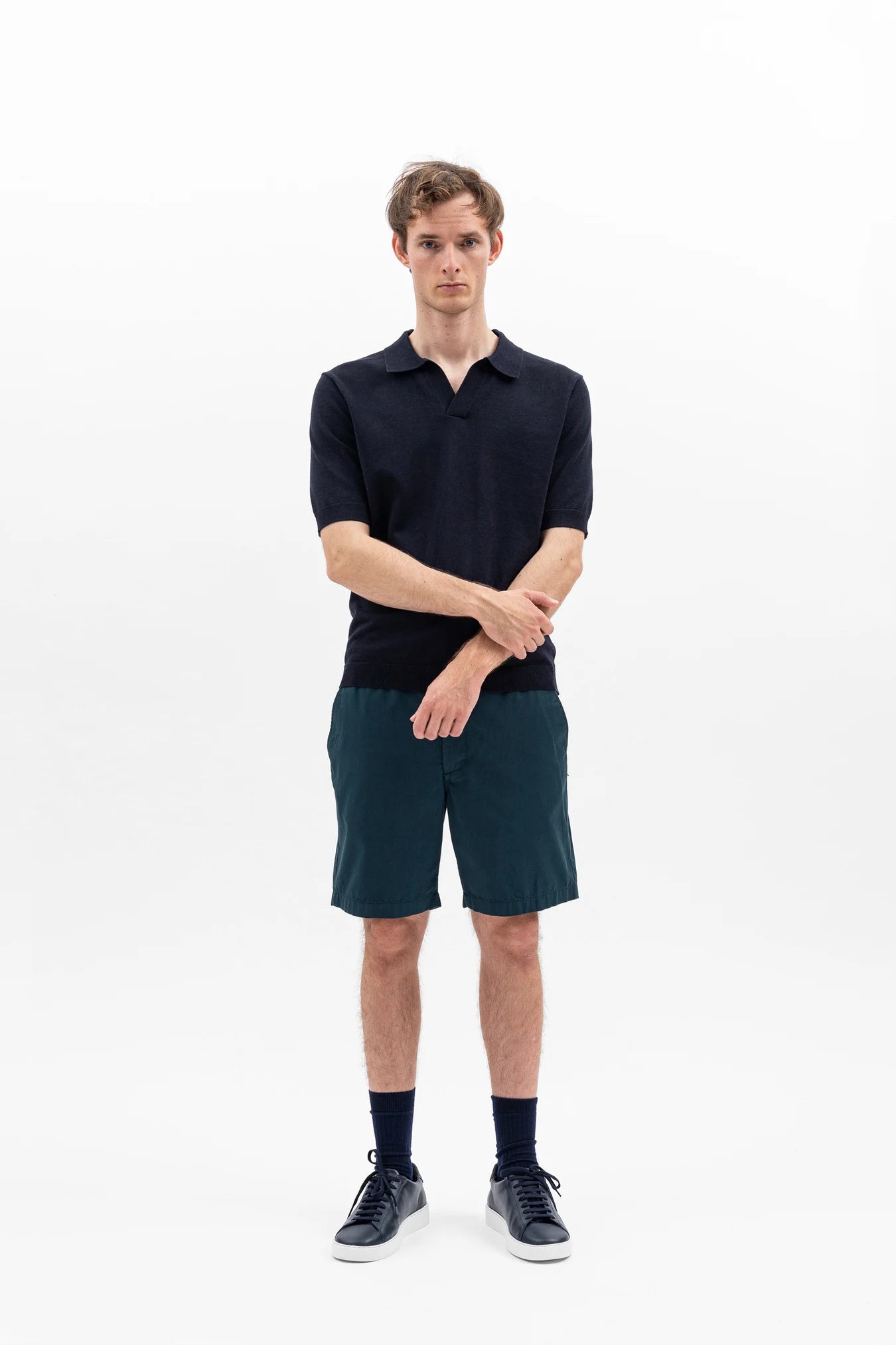 Leif Cotton Linen Polo - Dark Navy