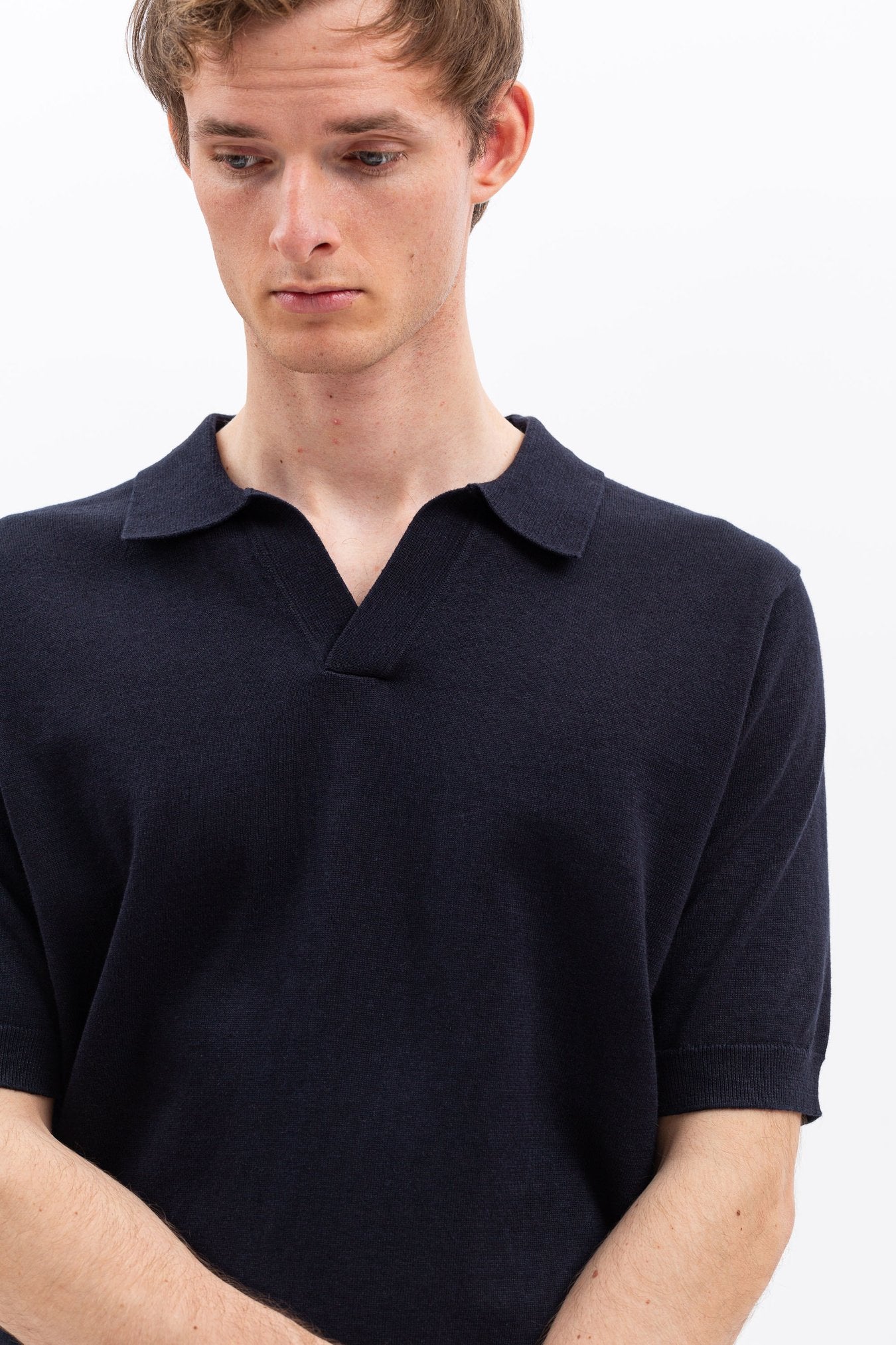 Leif Cotton Linen Polo - Dark Navy