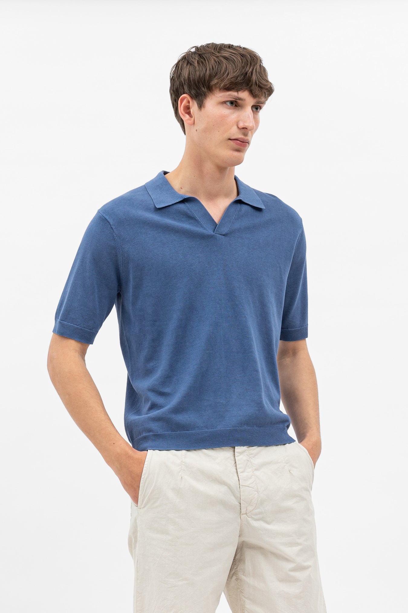 Leif Cotton Linen Polo - Calcite Blue