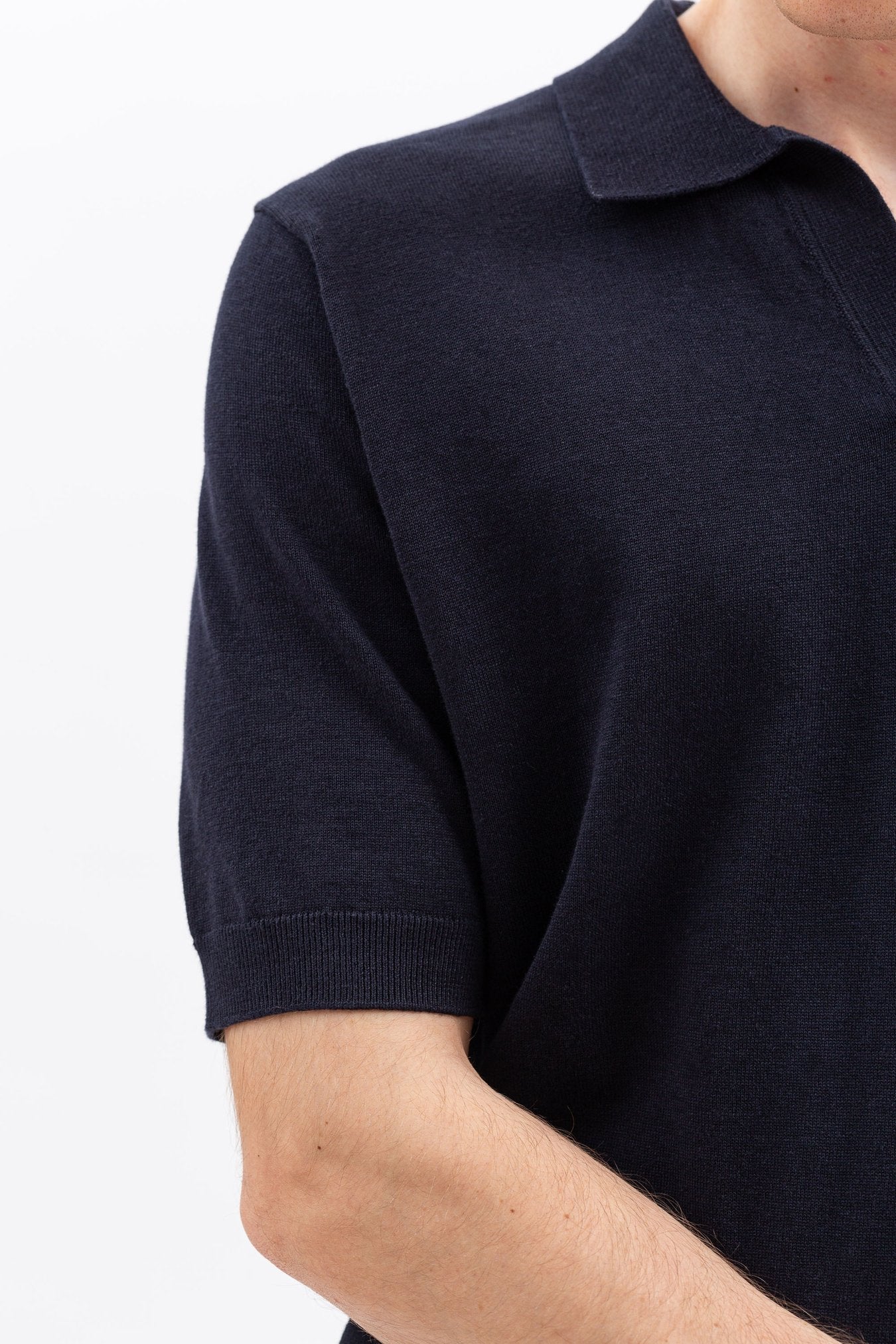 Leif Cotton Linen Polo - Dark Navy