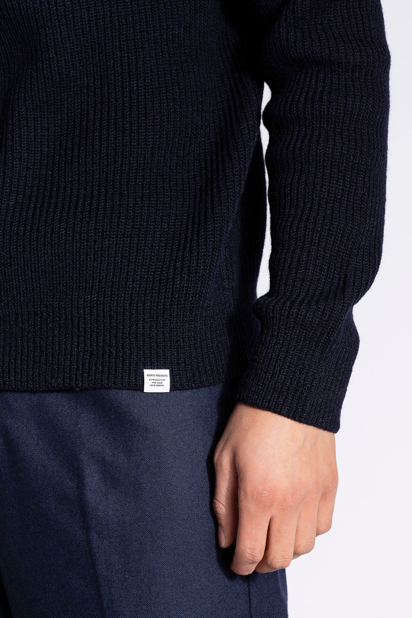 Hagen Wool Cotton Rib Full Zip Jacket - Dark Navy