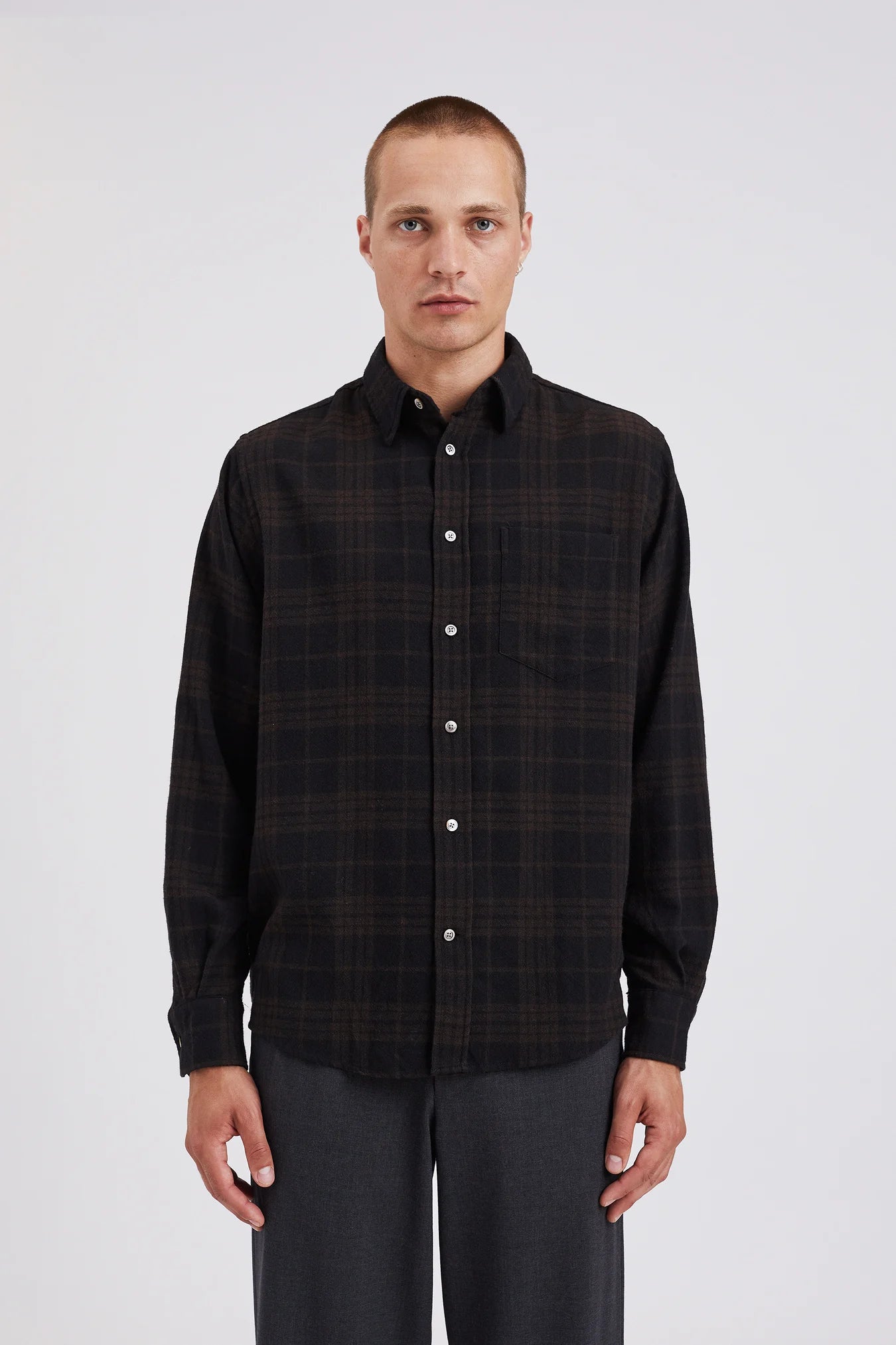 Algot Relaxed Wool Check Shirt - Espresso