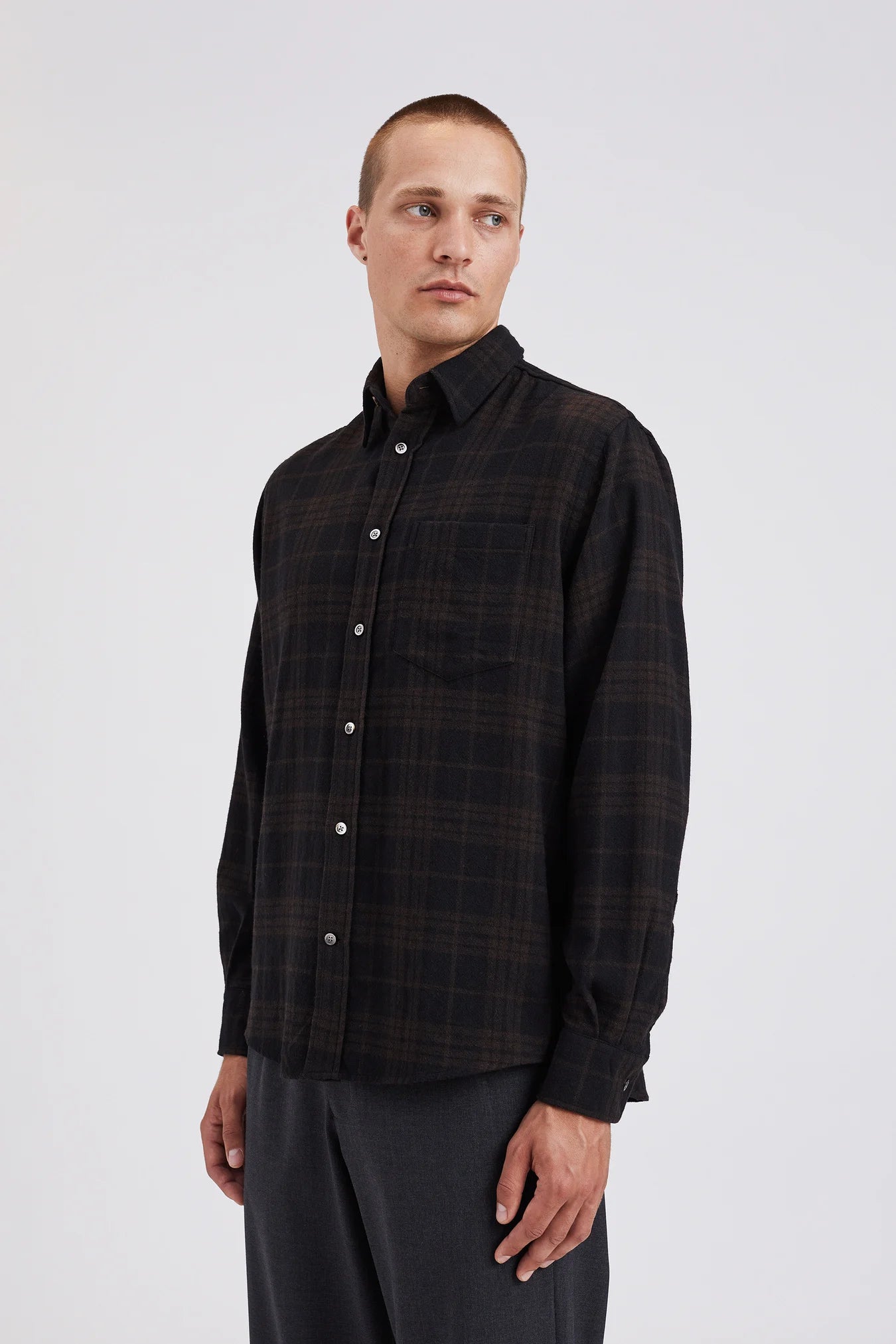Algot Relaxed Wool Check Shirt - Espresso