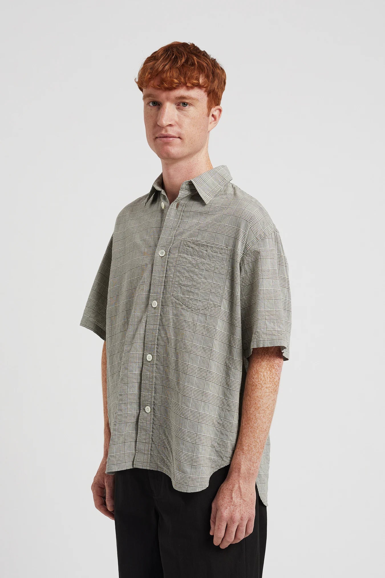 Mo Oversized Check SS Shirt - Moss Green