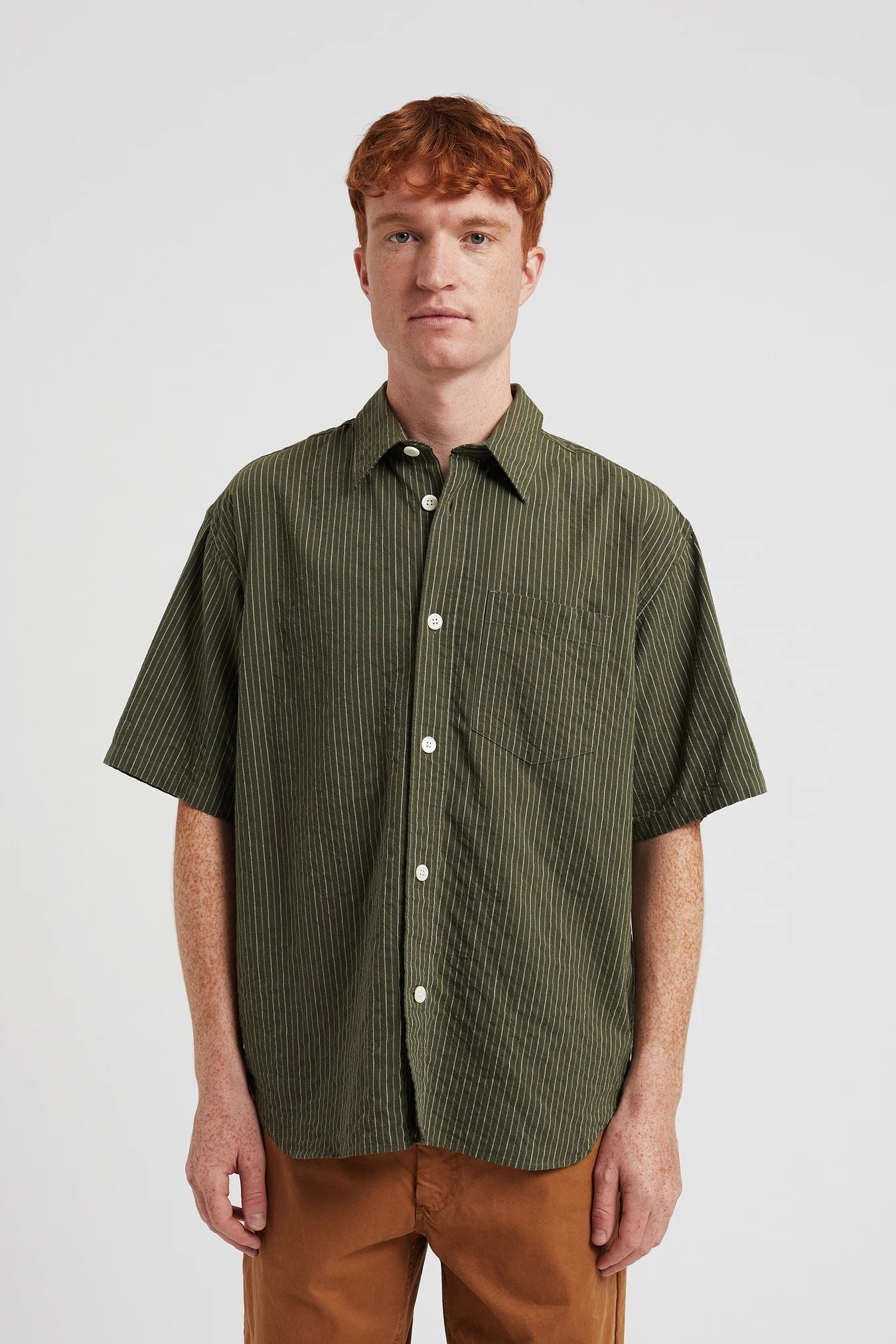 Mo Oversized Stripe SS Shirt - Moss Green
