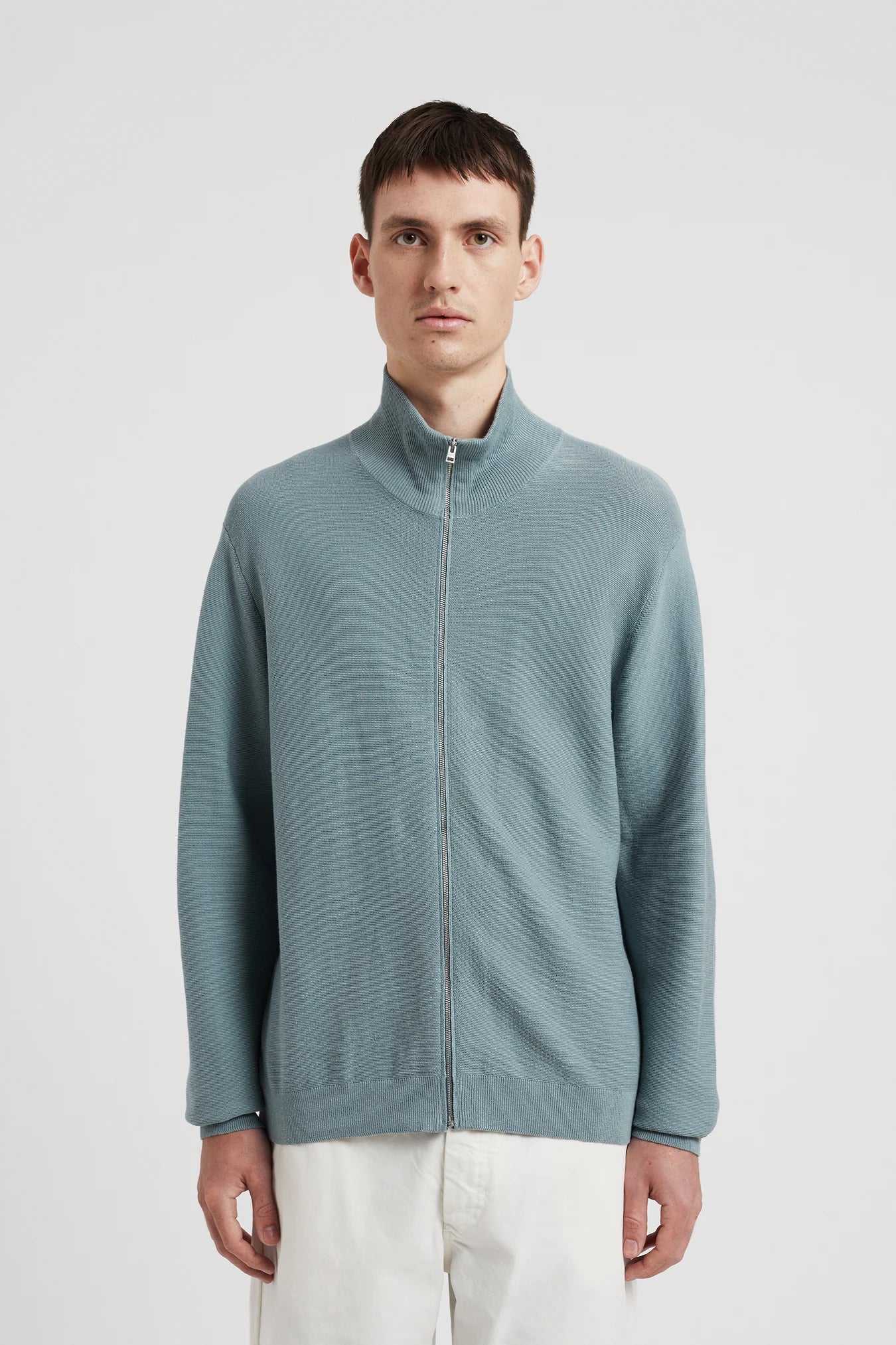 Links Cotton Linen Zip Jacket - Greyish Blue