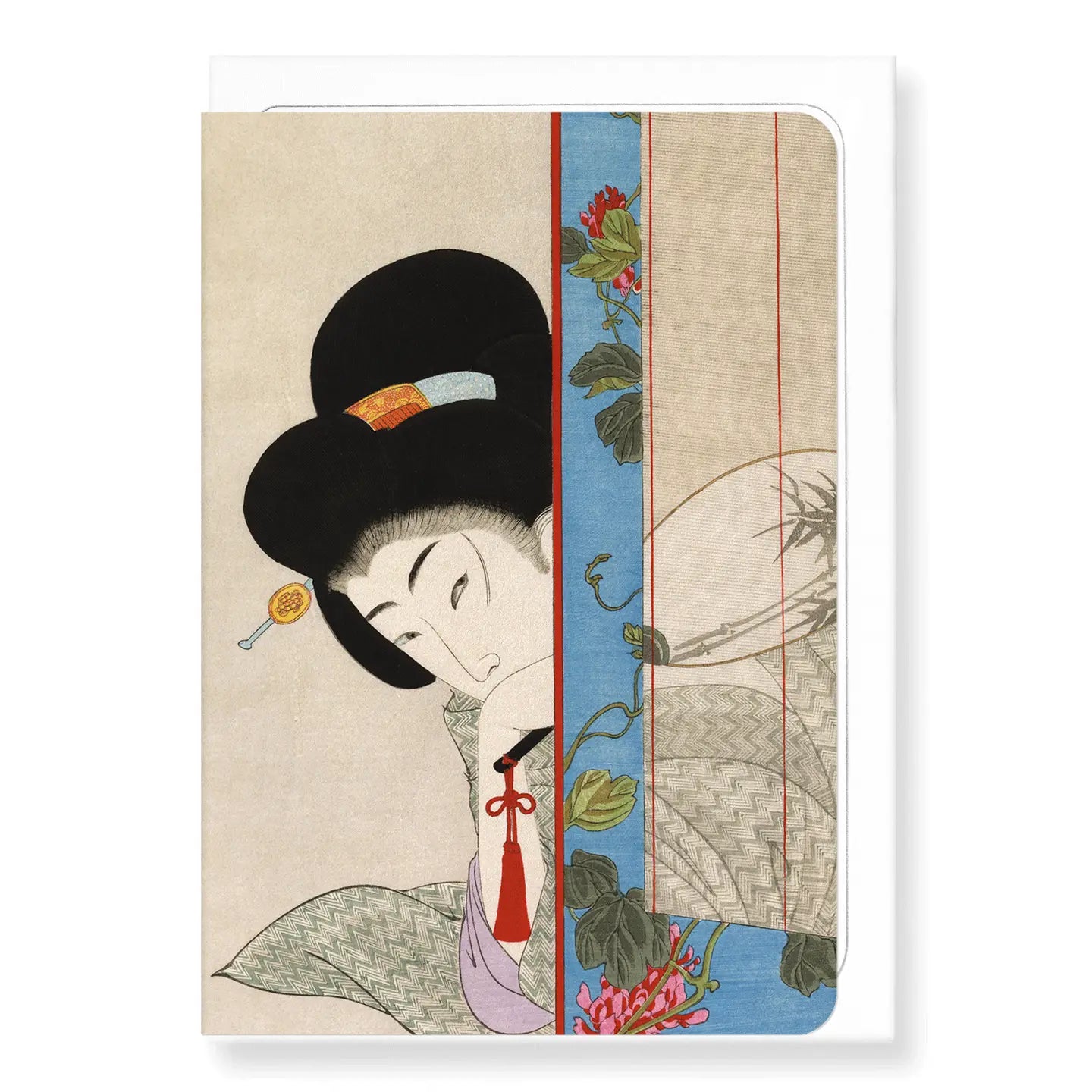 'Beauty Holding Fan' Japanese Greeting Card