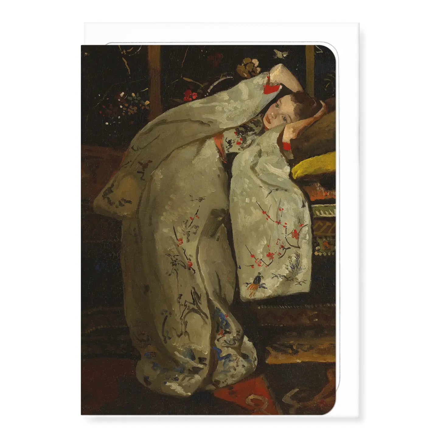 'Girl in White Kimono' 1894 Japanese Greeting Card