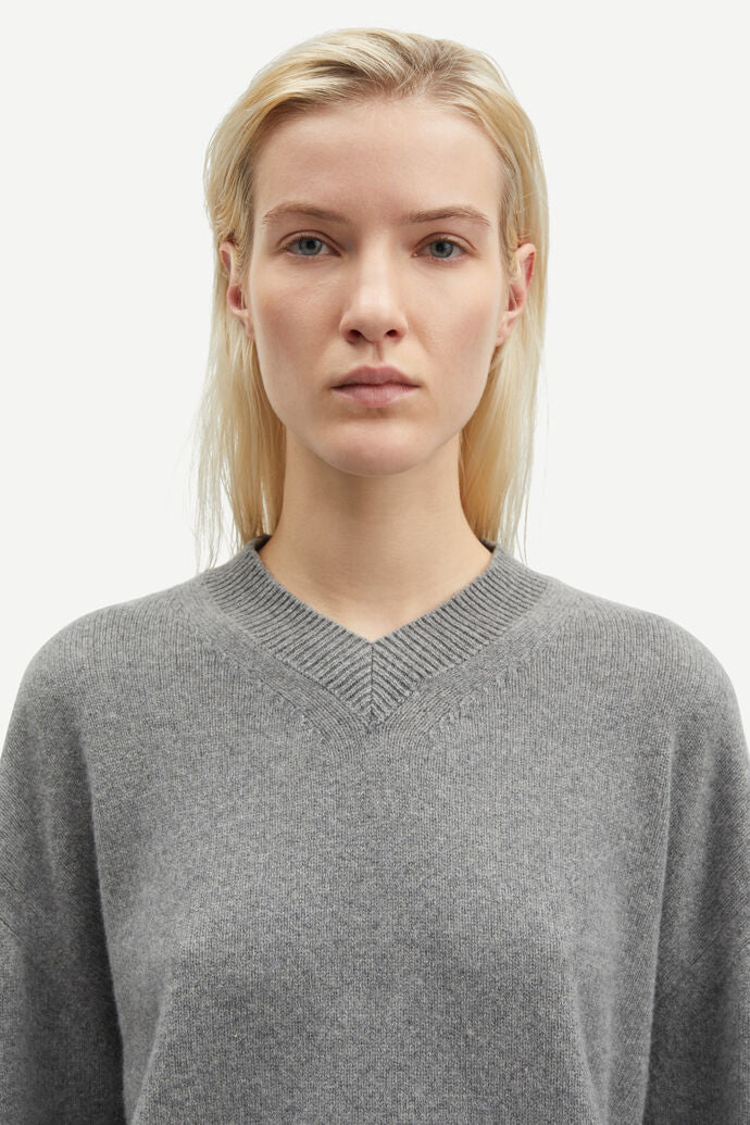 Sabirgette V-Neck Sweater - Grey Melange