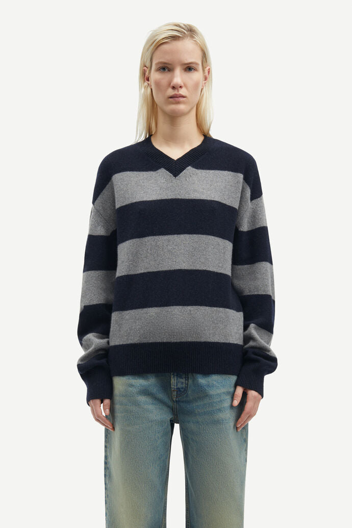 Sabirgette V-Neck Sweater - Outer Space Stripe
