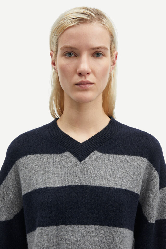 Sabirgette V-Neck Sweater - Outer Space Stripe