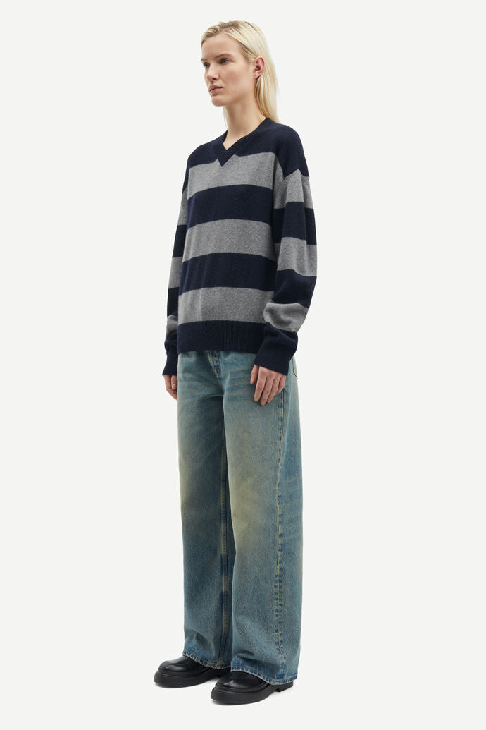 Sabirgette V-Neck Sweater - Outer Space Stripe