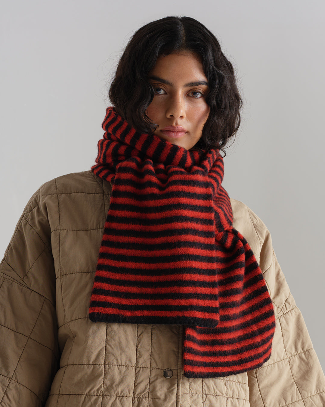 Brushed Narrow Stripe Scarf - Black & Red Dulse
