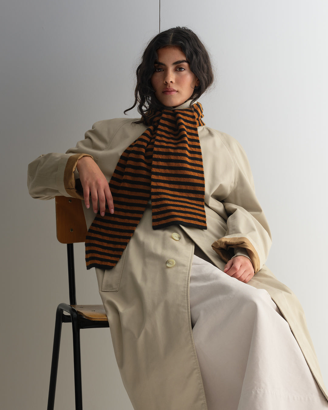 Smooth Narrow Stripe Scarf - Black & Cumin