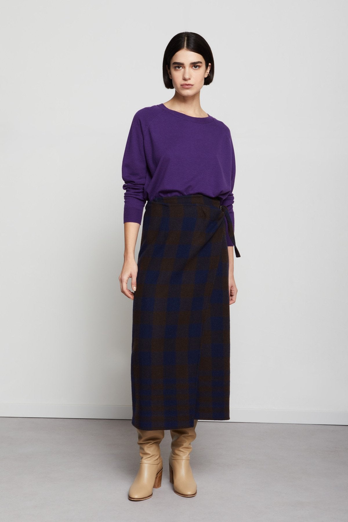 Check Wool-Blend Skirt - Night