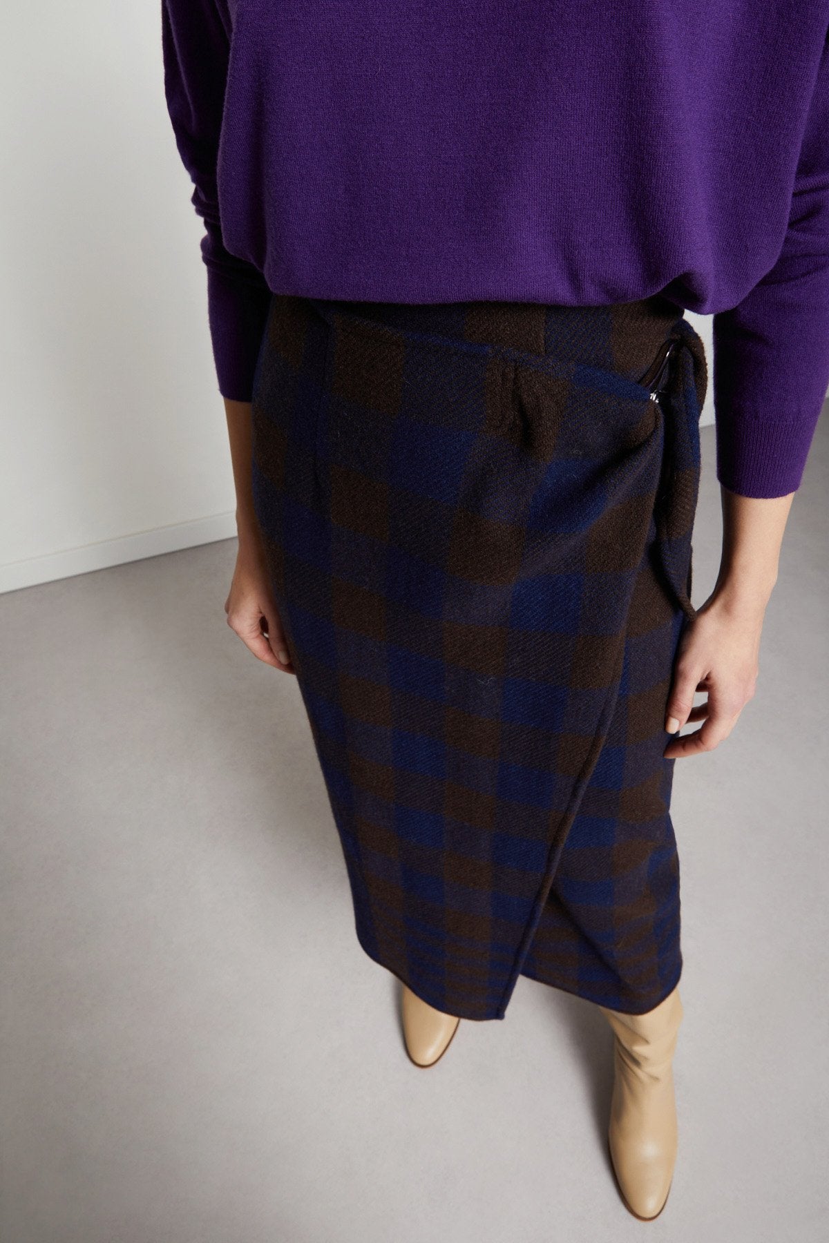Check Wool-Blend Skirt - Night