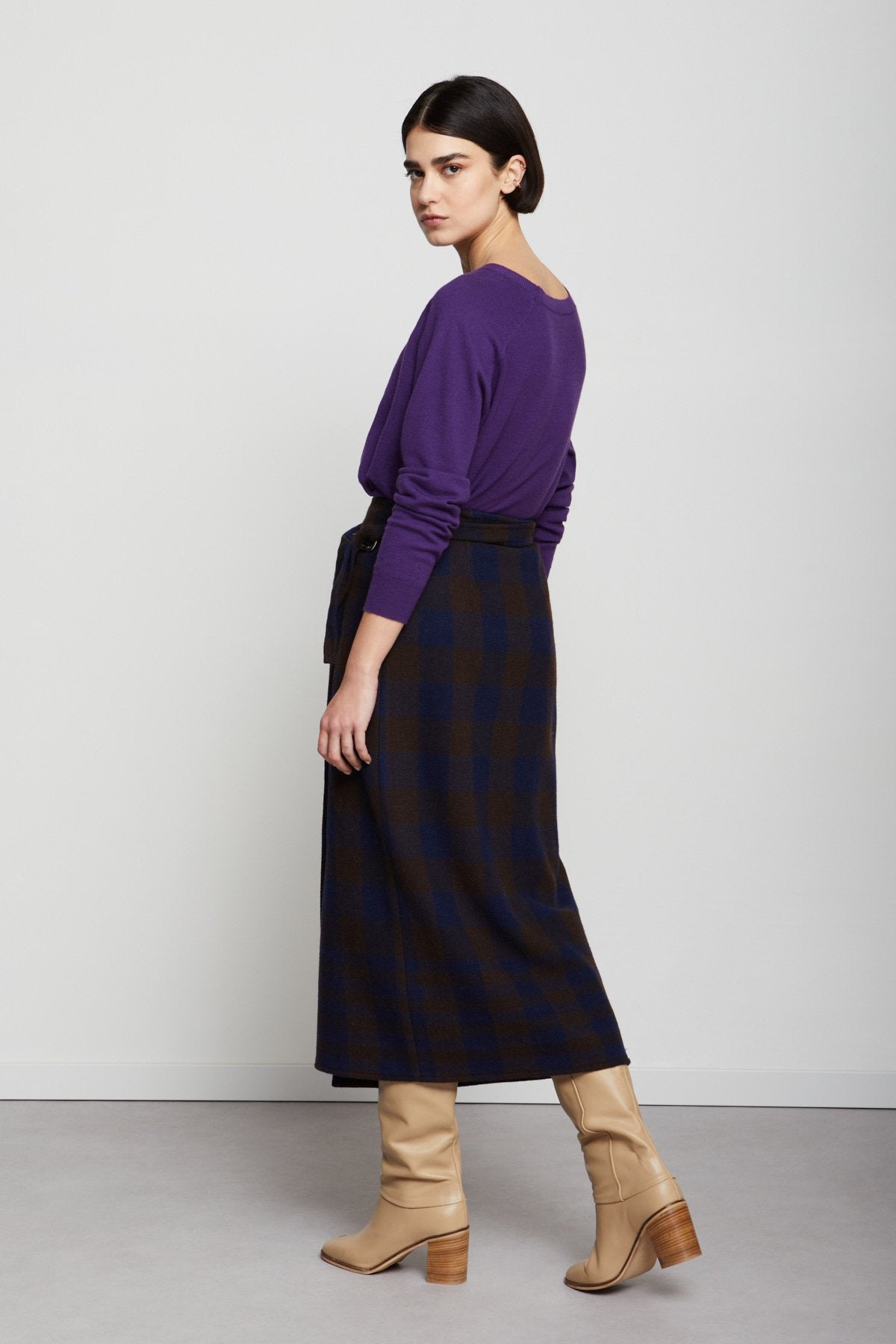 Check Wool-Blend Skirt - Night