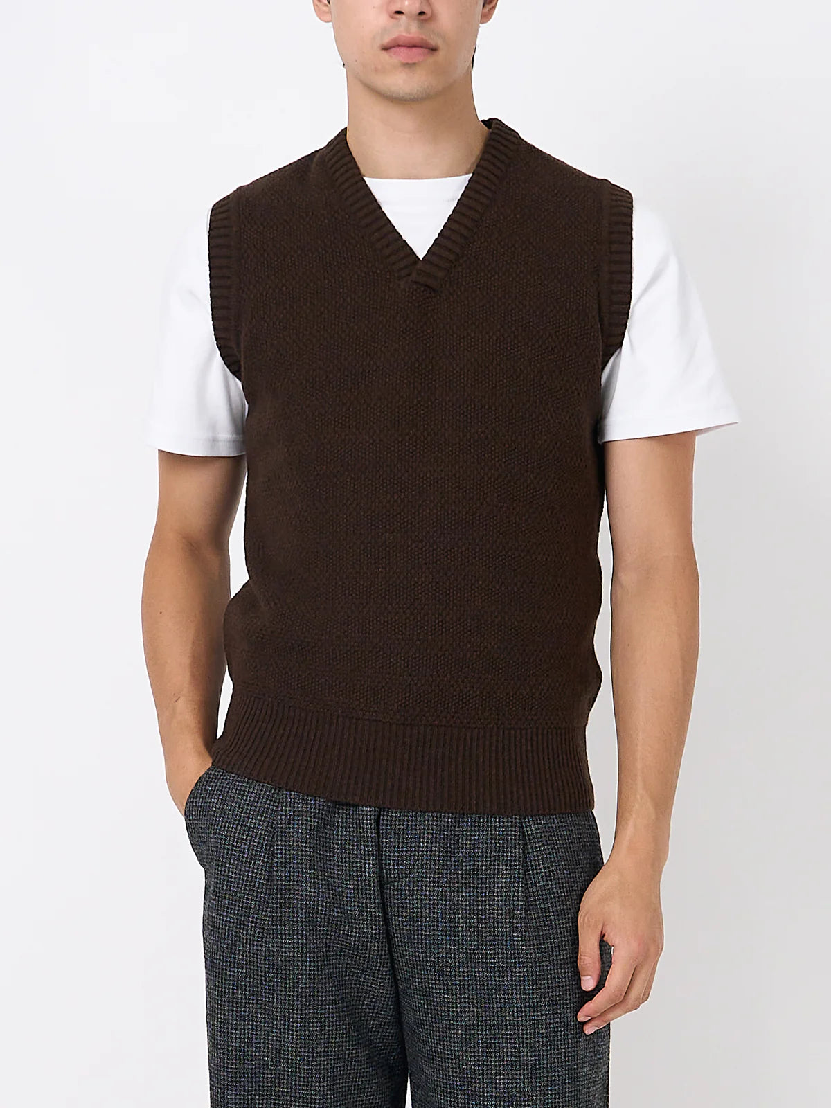 Graves V Neck Vest - Brown