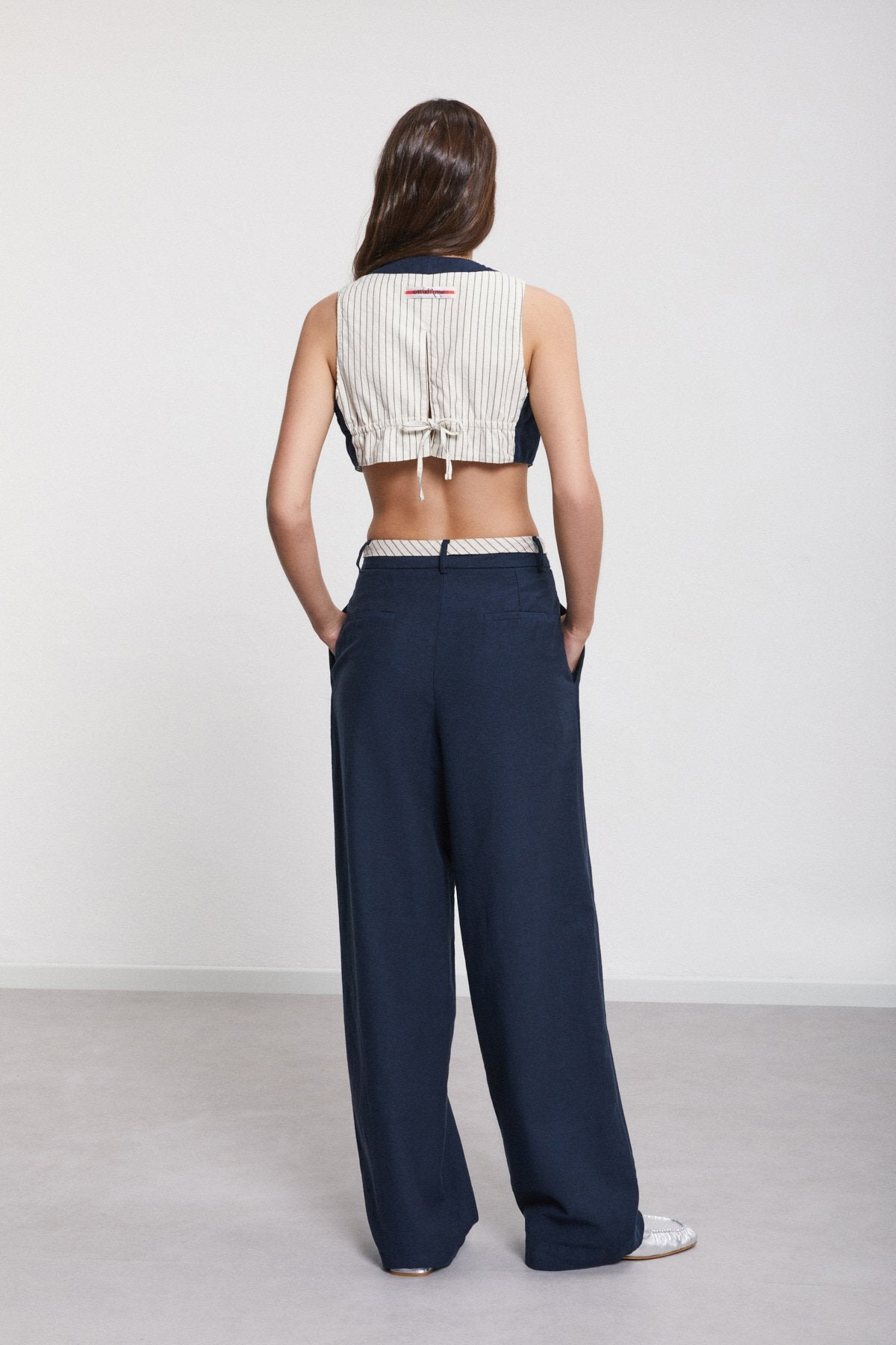 Linen Blend Straight Leg Trousers - Night