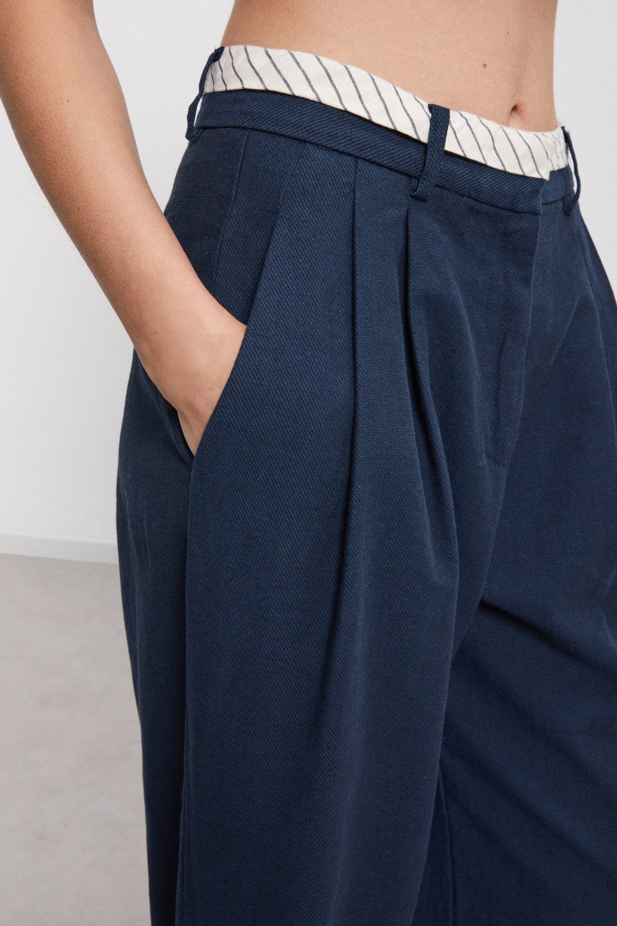 Linen Blend Straight Leg Trousers - Night