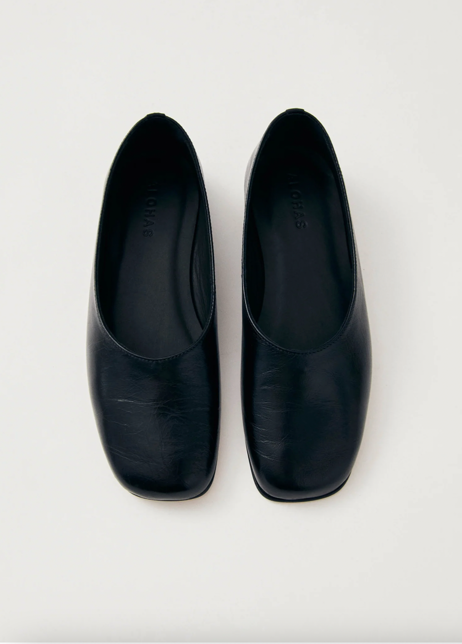 Edie Leather Ballet Flats - Black
