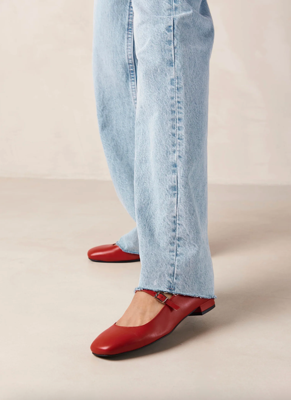 Por Do Sol Leather Ballet Flats - Red