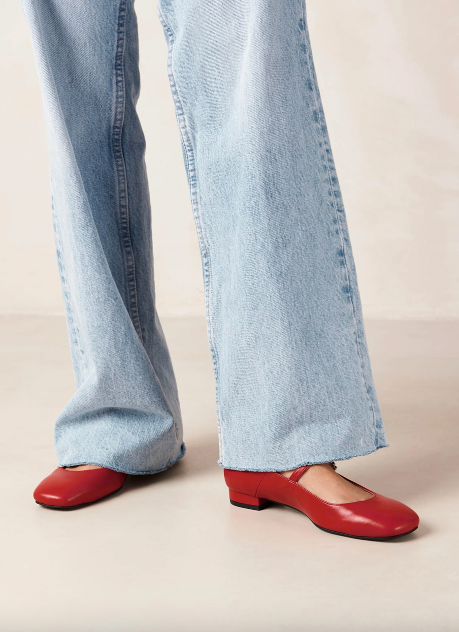 Por Do Sol Leather Ballet Flats - Red