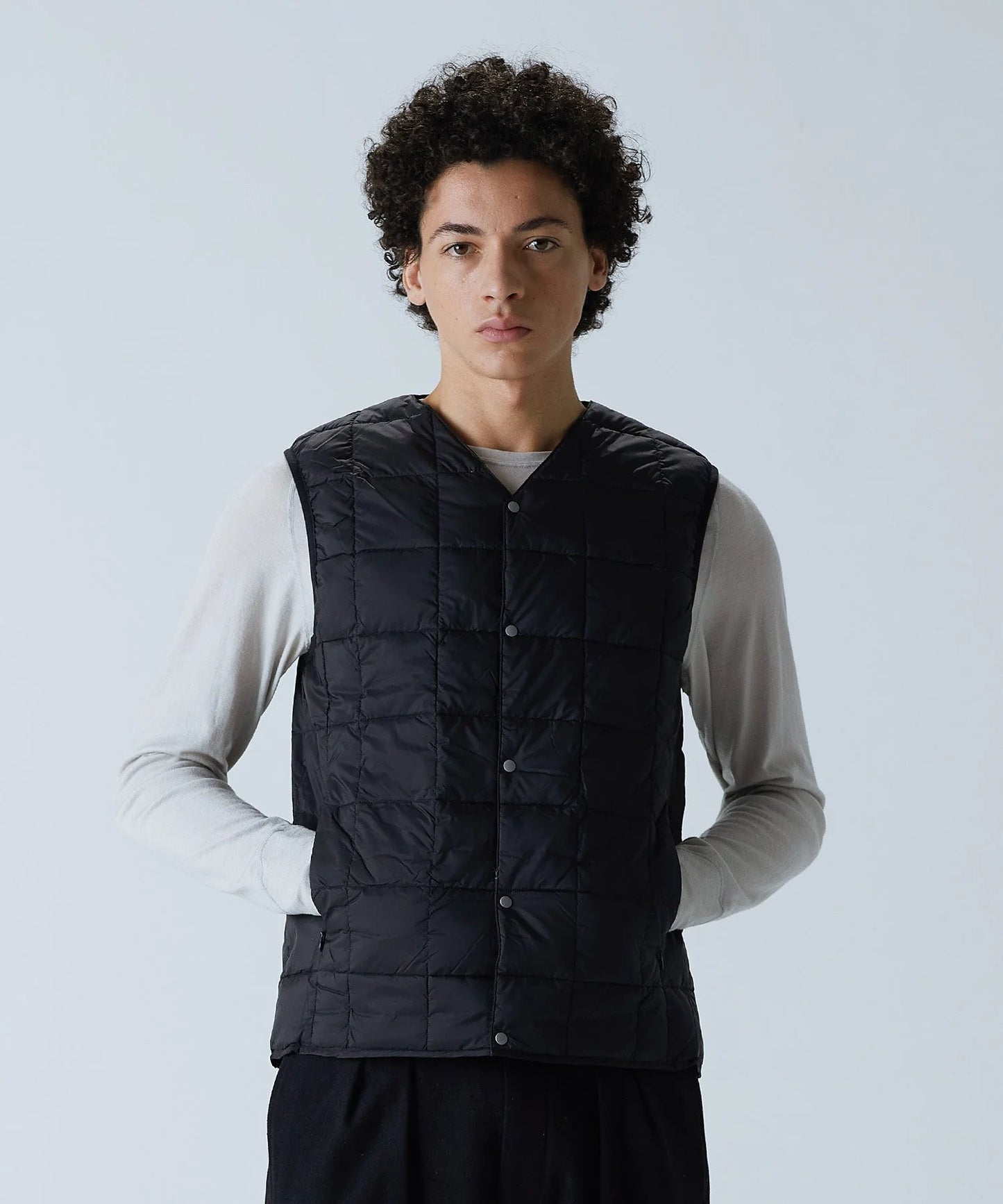 V-Neck Button Down Vest - Black