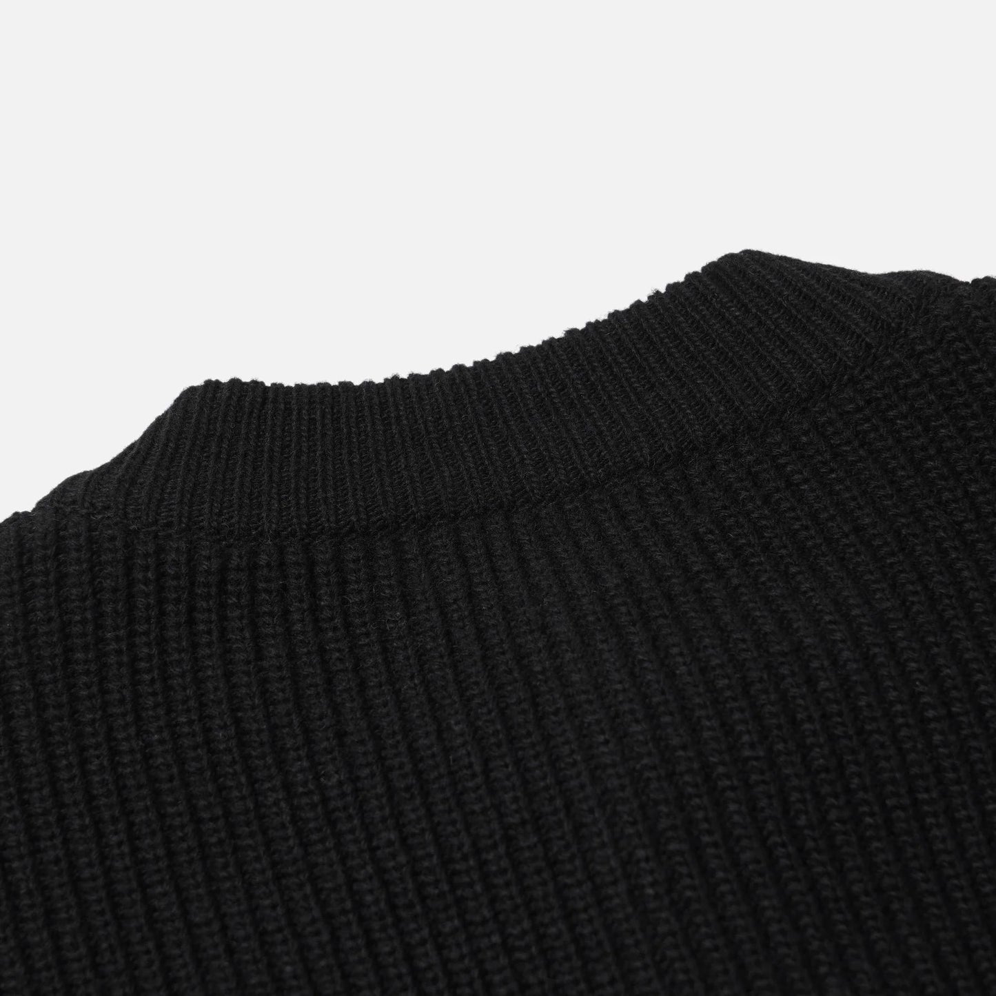 Heavy Wool Round Cardigan - Black