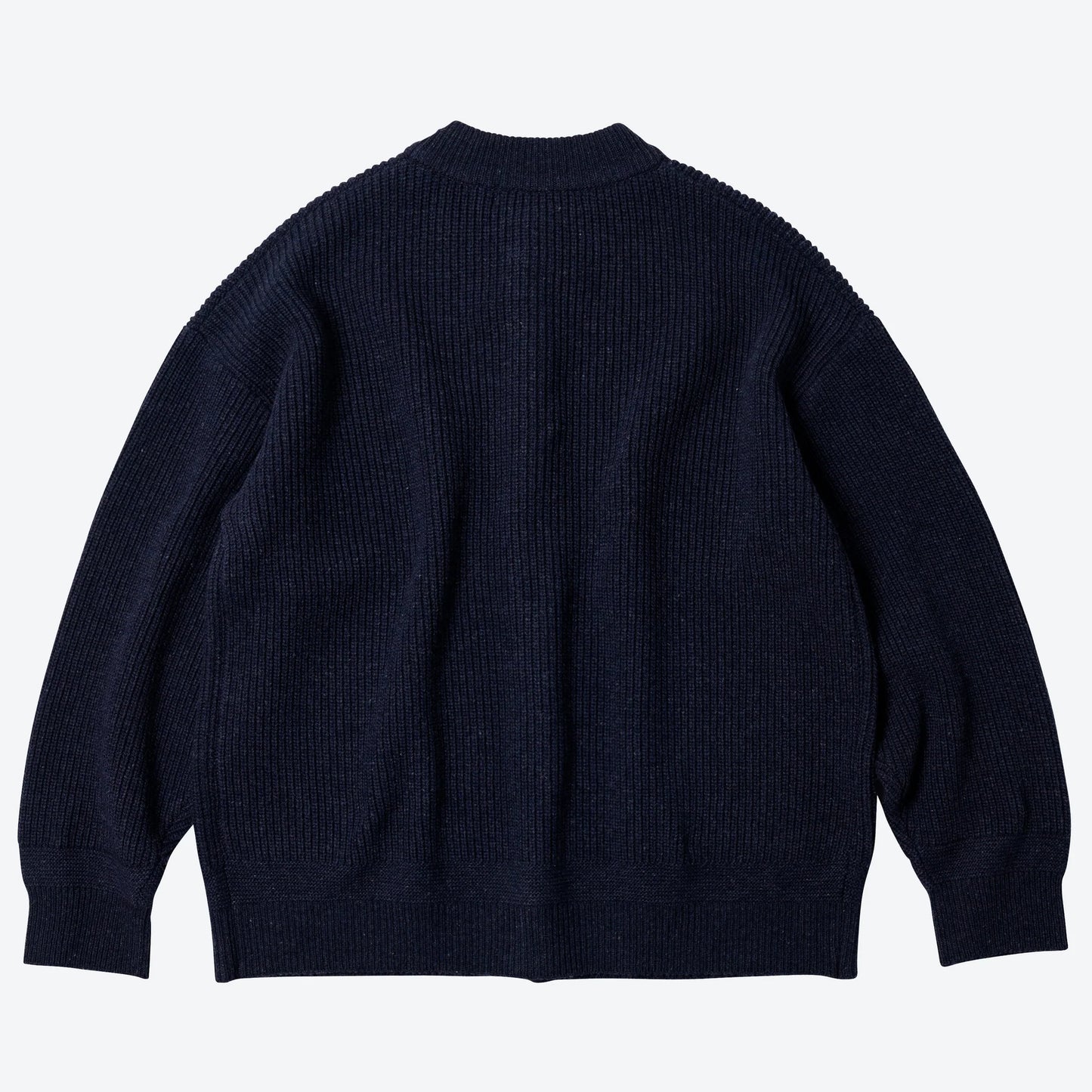 Heavy Wool Round Cardigan - Navy