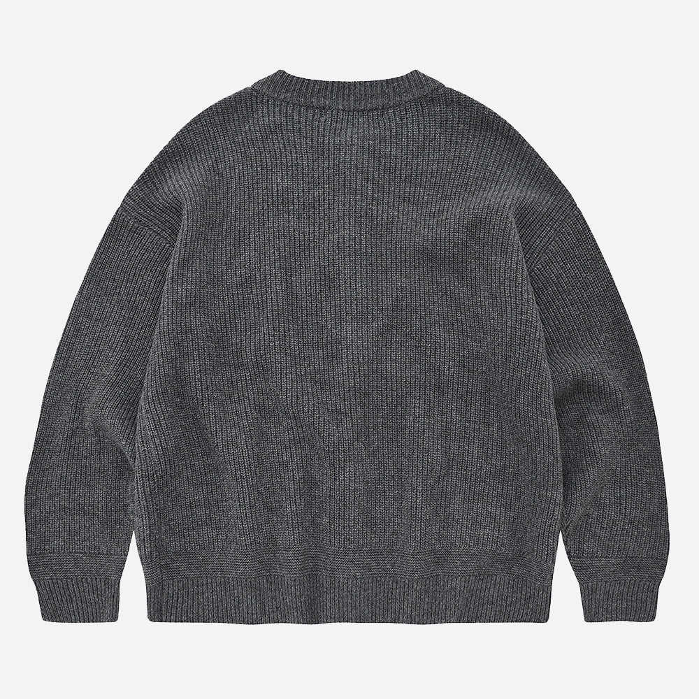 Heavy Wool Round Cardigan - Dark Grey