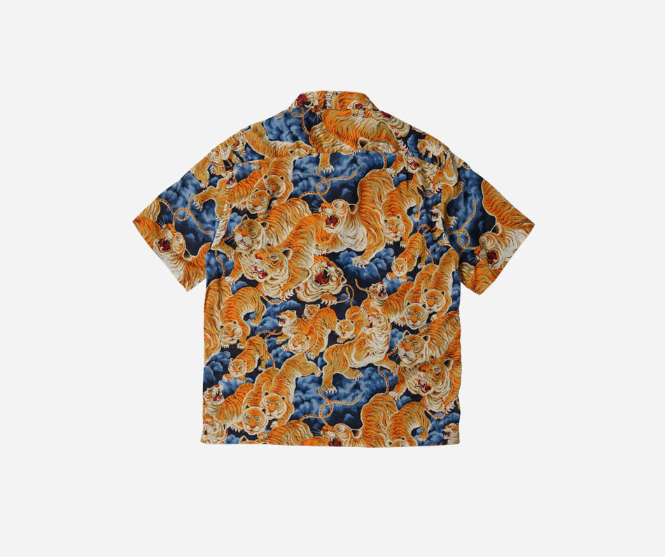 Tiger Hawaiian Half Shirt - Navy