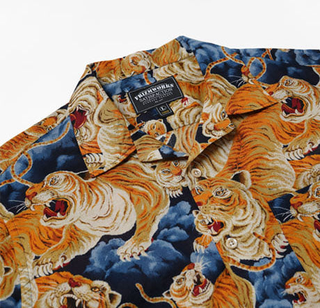 Tiger Hawaiian Half Shirt - Navy
