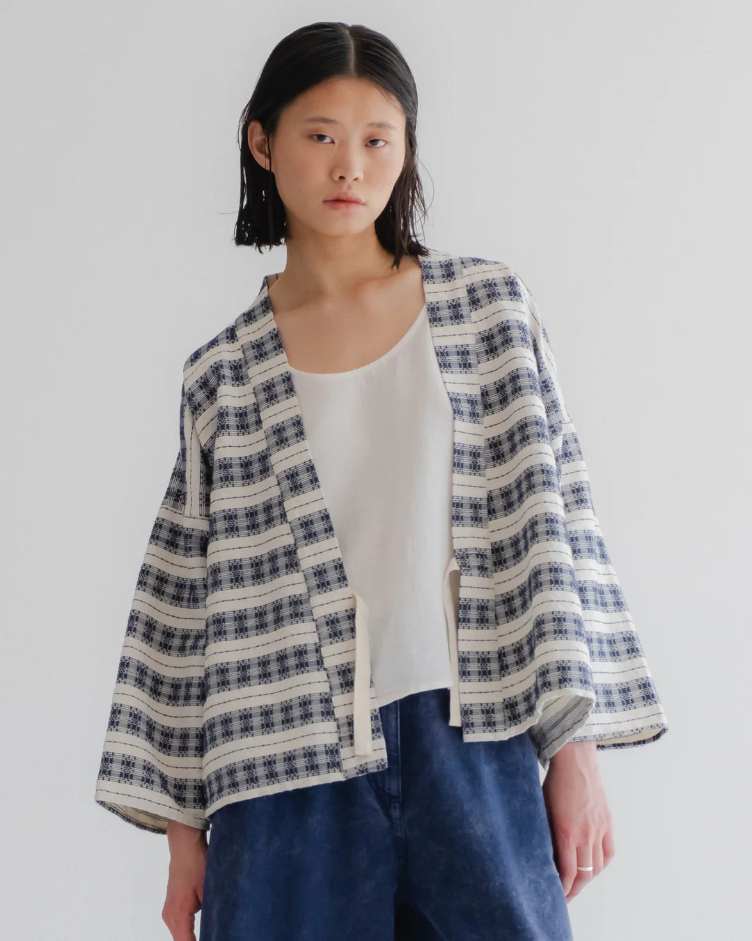 Kimono - Beldi Jacquard - Off White/ Blue