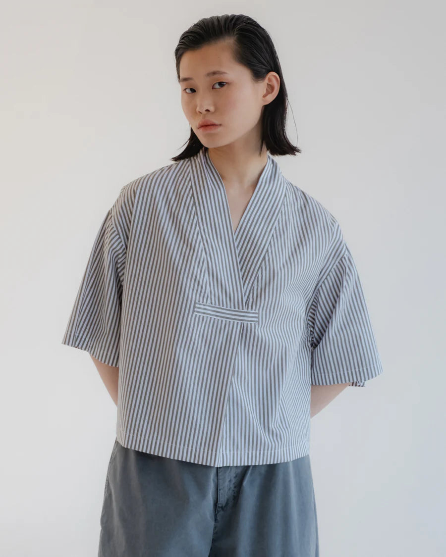 Toku Top - Poplin Stripe - Mushroom