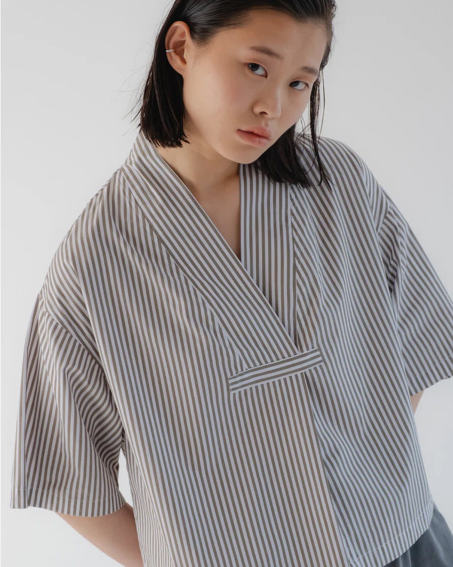 Toku Top - Poplin Stripe - Mushroom
