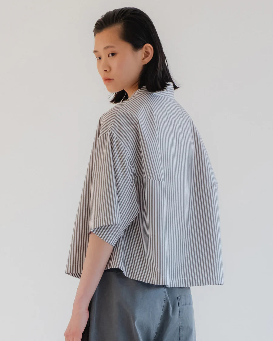 Toku Top - Poplin Stripe - Mushroom