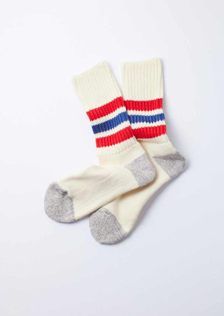 Coarse Ribbed Oldschool Crew Socks - Chili Red/Blue - R1255