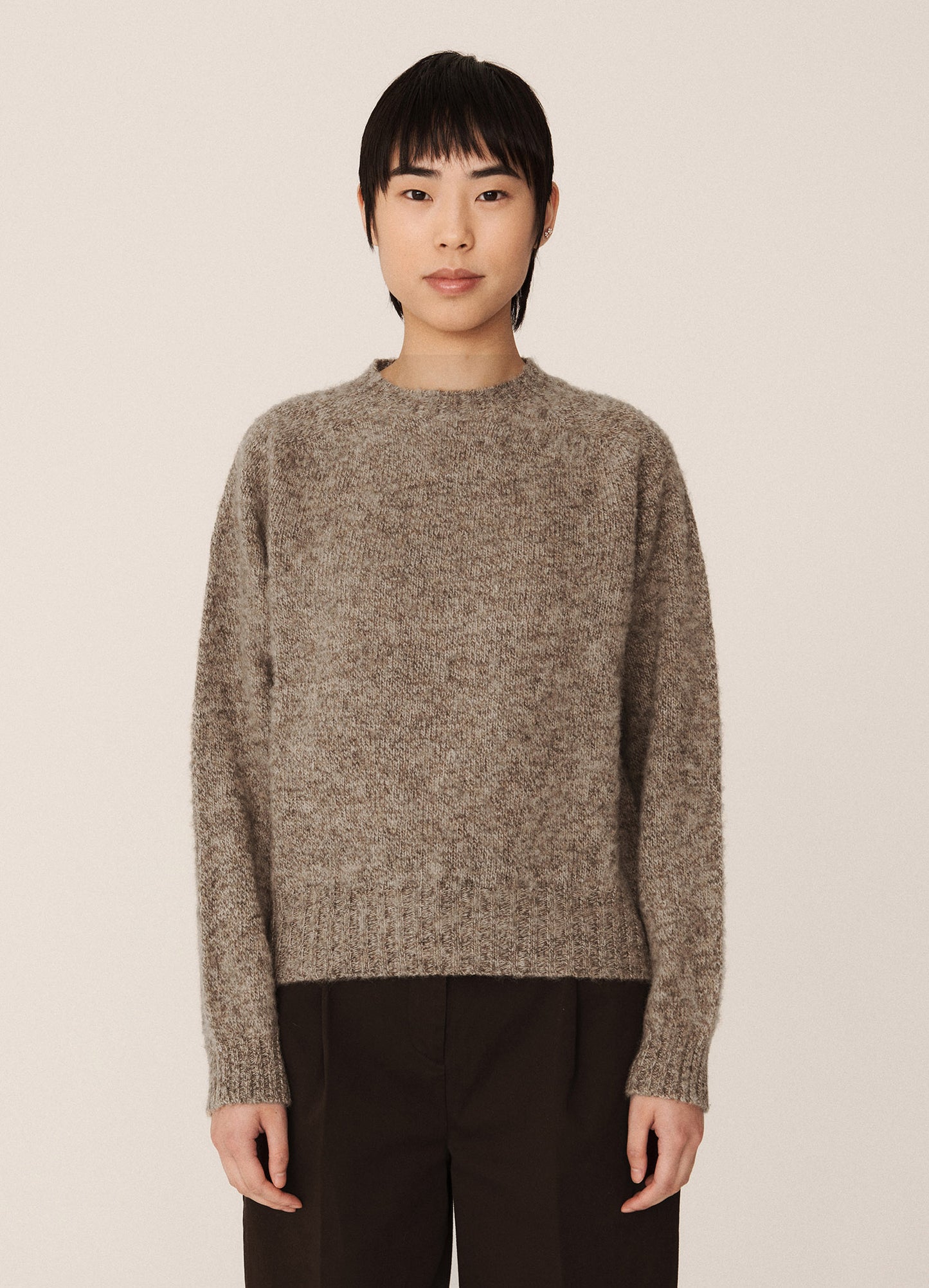Jets Lambswool Crewneck  - Light Brown Marl