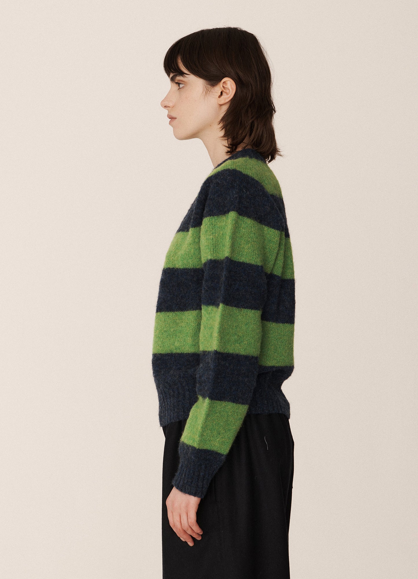 Jets Stripe Lambswool Crewneck - Navy/Green