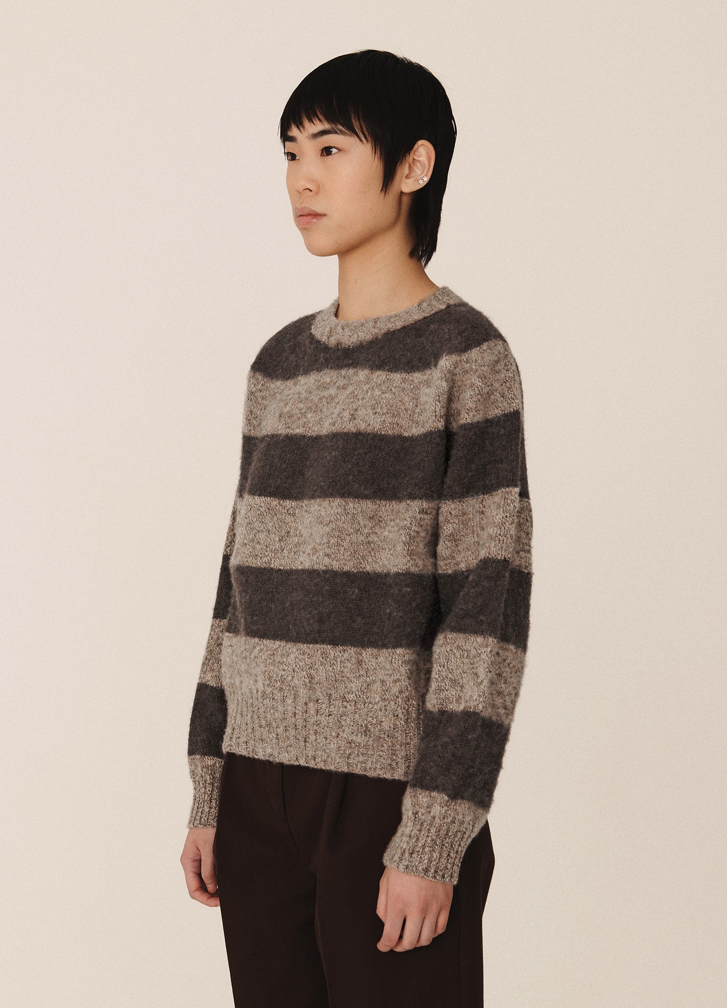 Jets Stripe Lambswool Crewneck - Brown/Light Brown