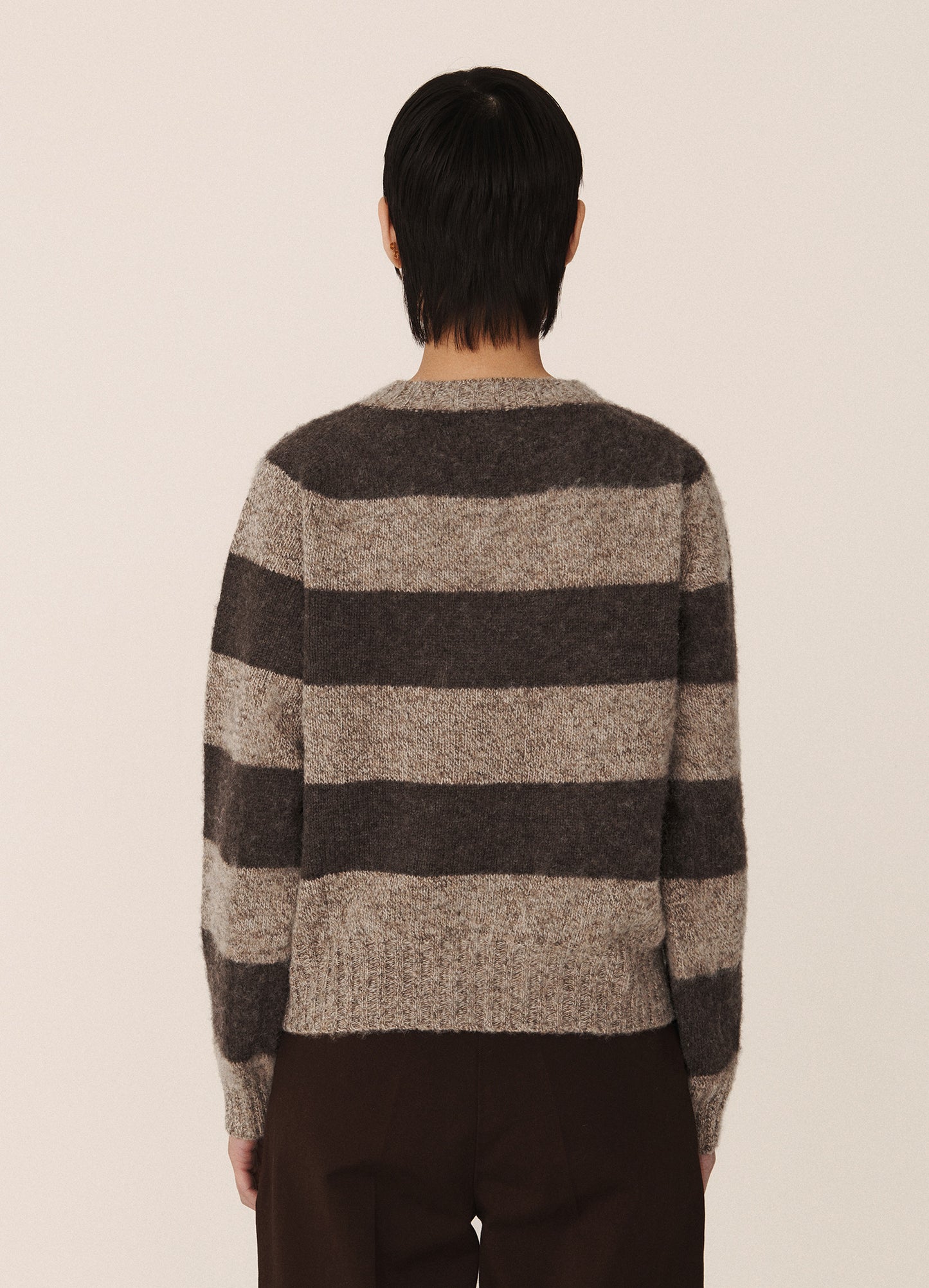Jets Stripe Lambswool Crewneck - Brown/Light Brown