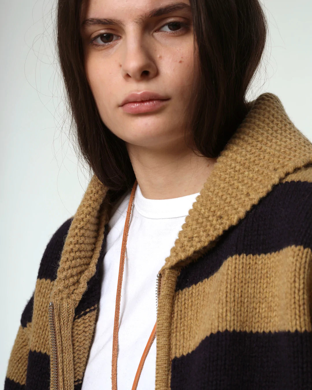 Pirate Cardigan - Shetland Wool - Mustard/Blue Stripe