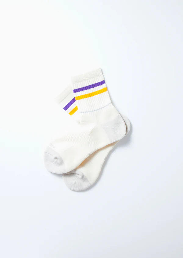 All Rounder 2 Stripe Merino Crew Sock - Purple/Yellow - R1484