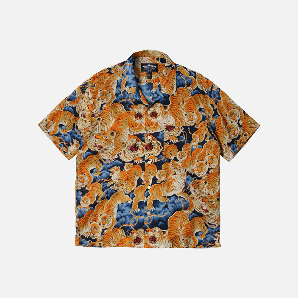 Tiger Hawaiian Half Shirt - Navy