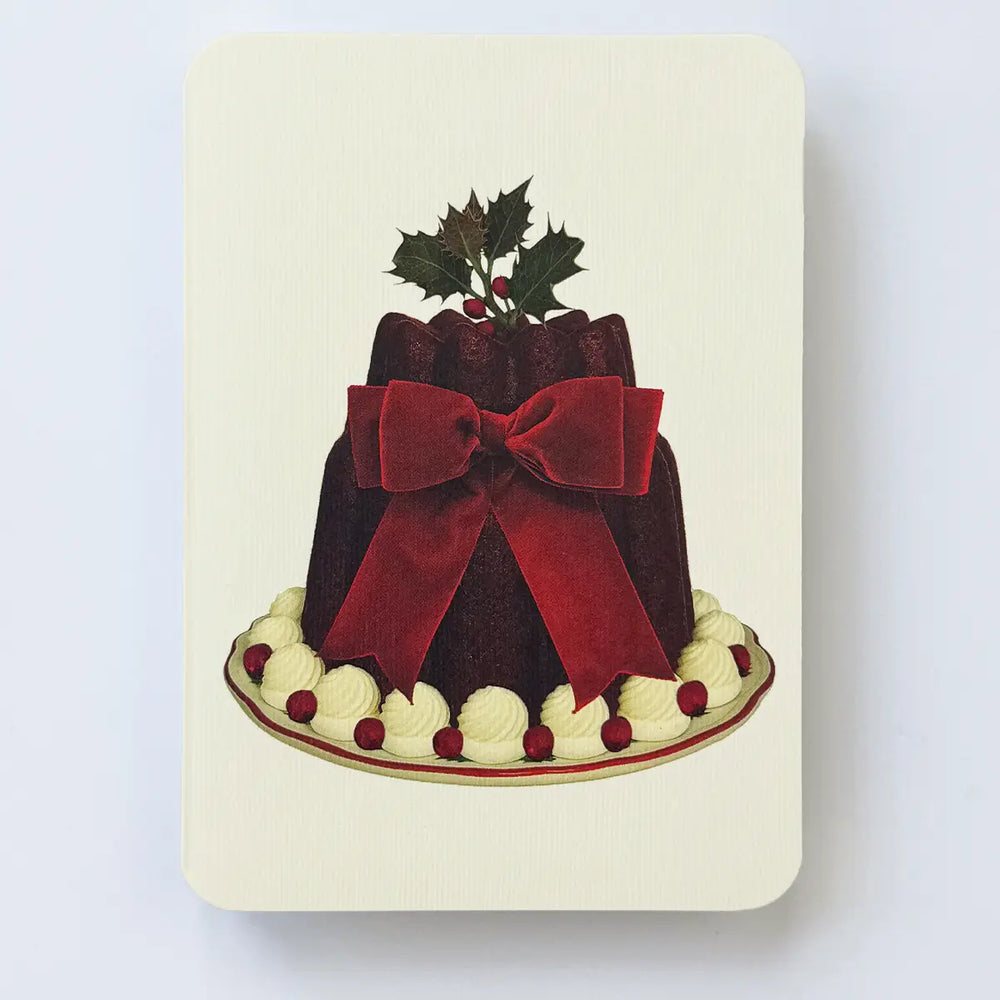 Christmas Plum Pudding Red Velvet Bow Greeting Card