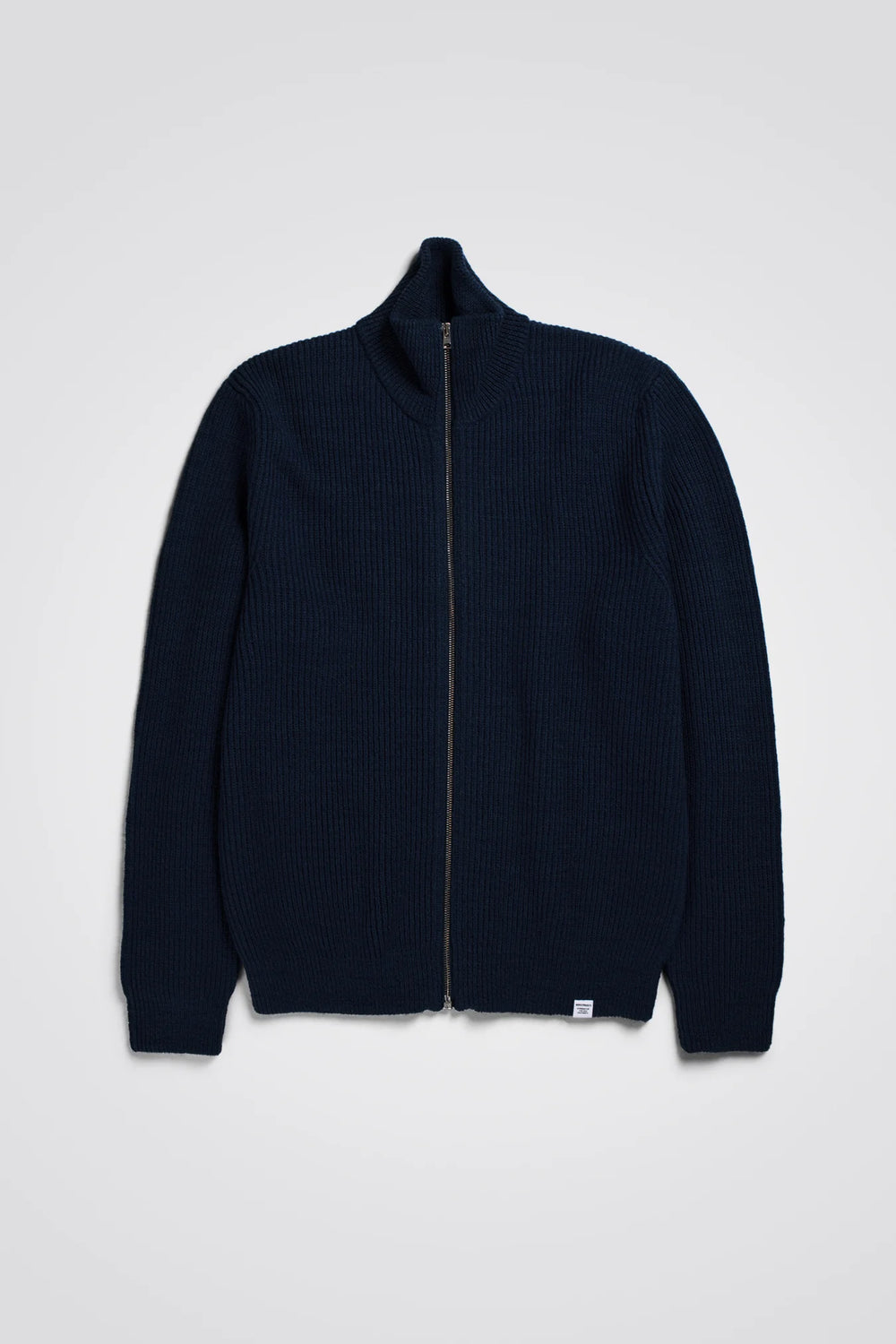 Hagen Wool Cotton Rib Full Zip Jacket - Dark Navy