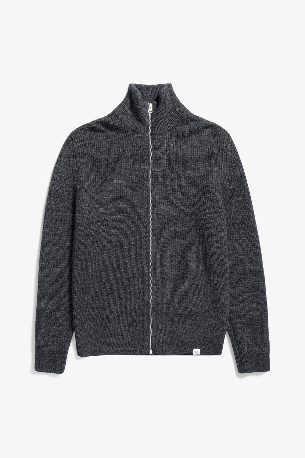 Hagen Wool Cotton Rib Full Zip Jacket - Dark Grey Melange