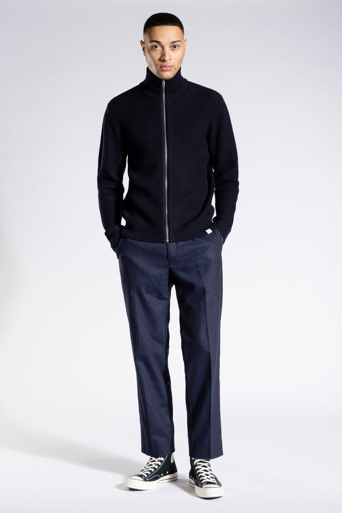 
                  
                    Hagen Wool Cotton Rib Full Zip Jacket - Dark Navy
                  
                